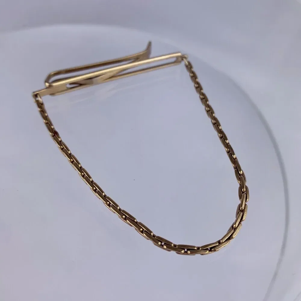 C Link Chain 16k Gold Plated Tie Clip Bar Kreisler Retro Formal Vintage O1